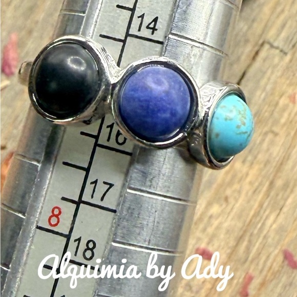 Jet turquoise and lapis silver gem ring - Picture 2 of 2